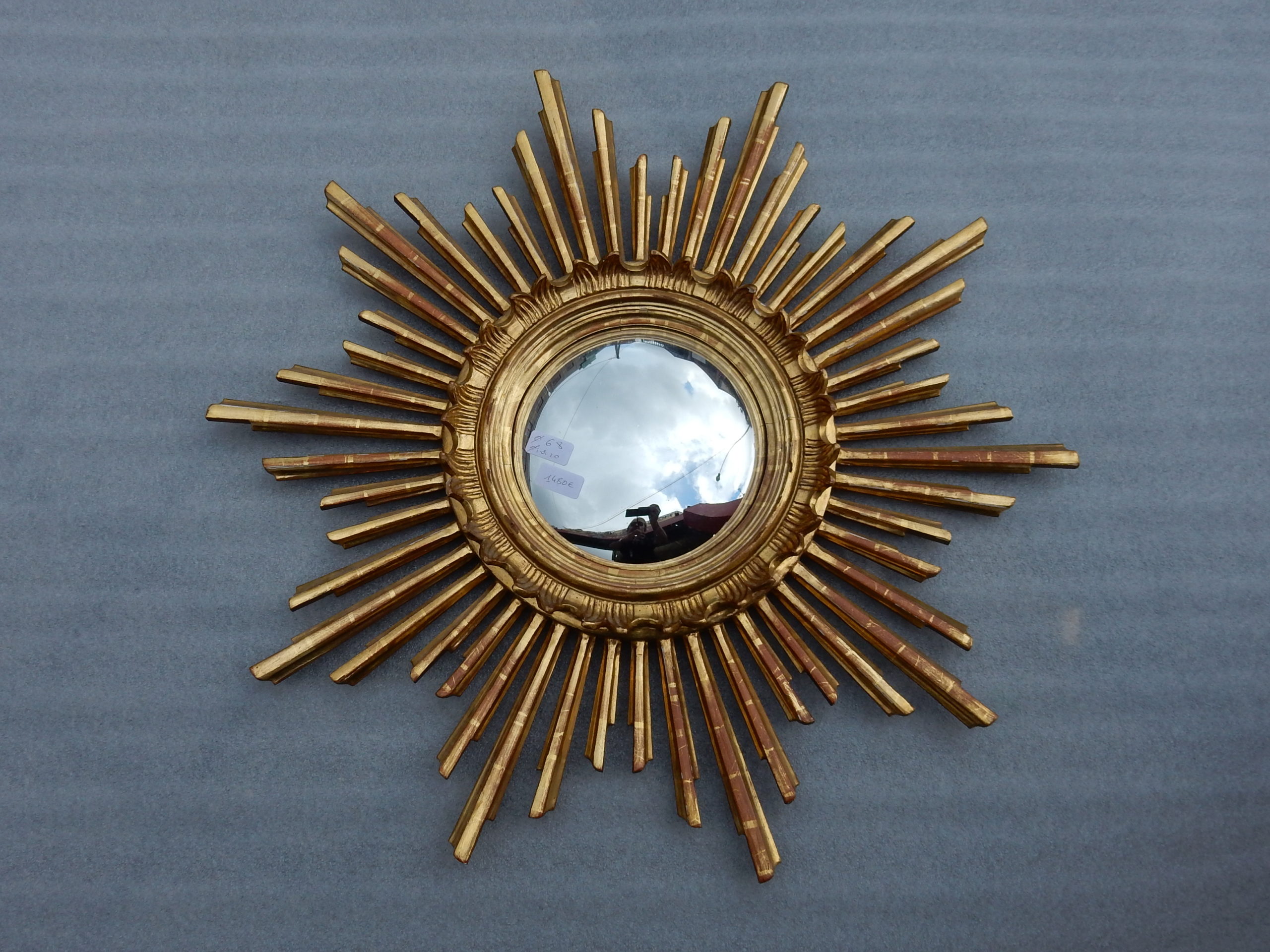 1950/70 ' Miroir soleil Convexe, Bois Doré – Diamètre 68 cm