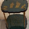 1950/70′ Guéridon Maison Baguès Décor Bambou en Bronze Doré Avec Plateaux Laque de Chine Vert/Bleu Et Or 40X40 H59Cm – Image 8