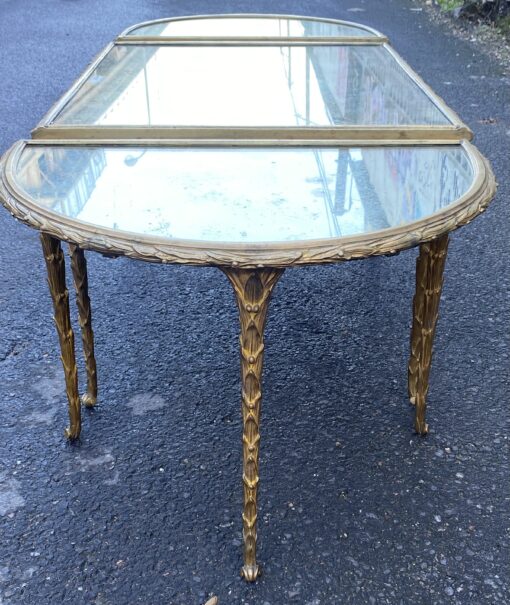 1970′ Tripartite Table Maison Charles, Jansen Or Baguès Palm Tree Decor in Gilt Bronze with Aged Mirror Trays - Image 16