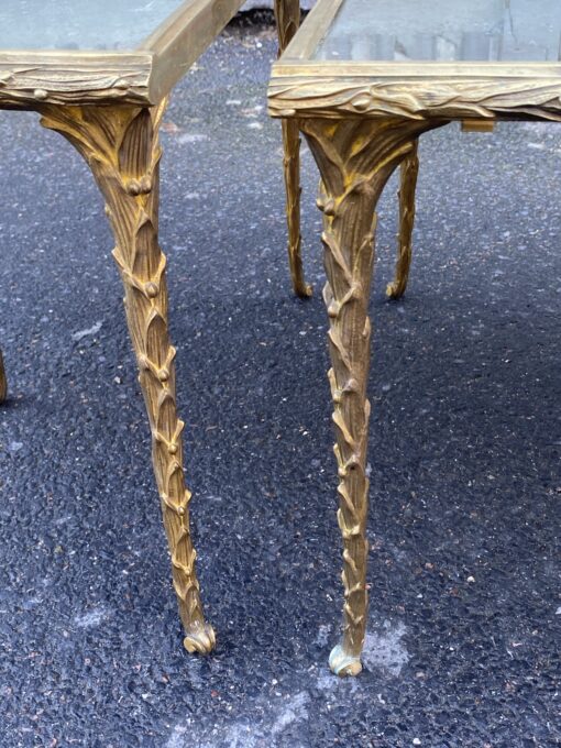 1970′ Tripartite Table Maison Charles, Jansen Or Baguès Palm Tree Decor in Gilt Bronze with Aged Mirror Trays - Image 14