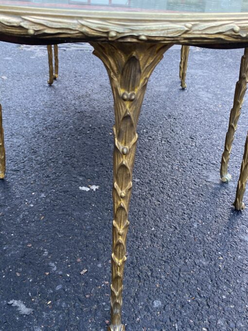 1970′ Tripartite Table Maison Charles, Jansen Or Baguès Palm Tree Decor in Gilt Bronze with Aged Mirror Trays - Image 13