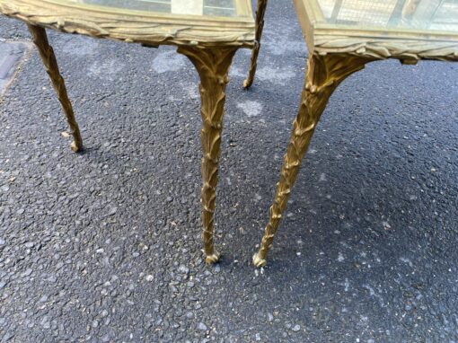 1970′ Tripartite Table Maison Charles, Jansen Or Baguès Palm Tree Decor in Gilt Bronze with Aged Mirror Trays - Image 11