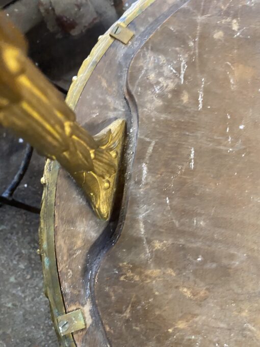 1970′ Tripartite Table Maison Charles, Jansen Or Baguès Palm Tree Decor in Gilt Bronze with Aged Mirror Trays - Image 6