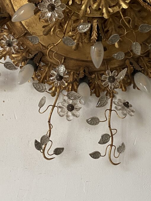 1970′ Ceiling Light or Wall Lamp with Leaf Decor in Metal and Glass Maison Baguès Ou Banci Ø 110 cm - Image 9