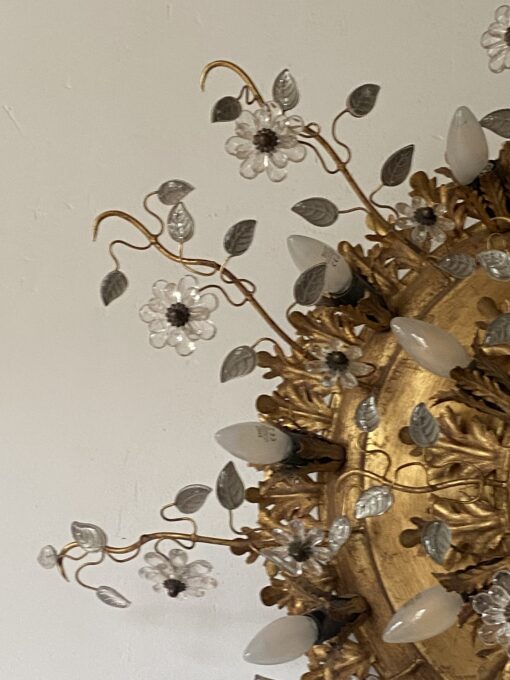 1970′ Ceiling Light or Wall Lamp with Leaf Decor in Metal and Glass Maison Baguès Ou Banci Ø 110 cm - Image 8