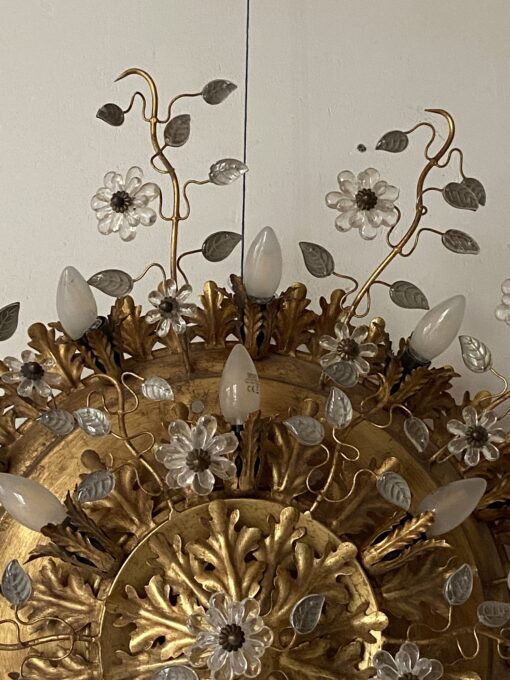 1970′ Ceiling Light or Wall Lamp with Leaf Decor in Metal and Glass Maison Baguès Ou Banci Ø 110 cm - Image 7