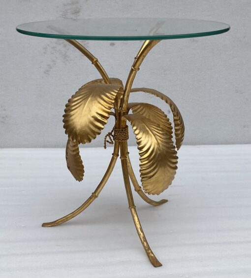 1970′ Tripod Pedestal Table Bamboo Deco In Golden Iron By Hans Kogl Ø 50 H 50 cm