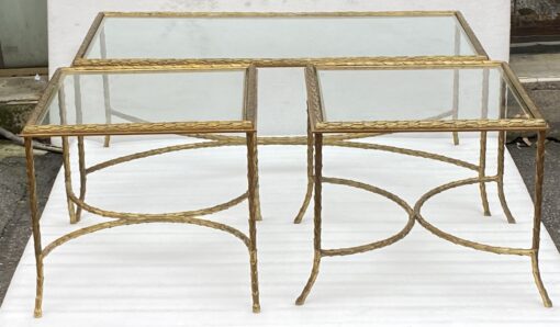 1970′ Coffee Table And Its 2 Bronze Sofa Ends Palm Tree Model, Maison Charles, Double Arc Spacer 105 x 55 x H 42 cm - Image 2