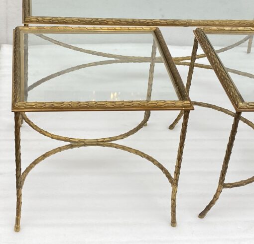 1970′ Coffee Table And Its 2 Bronze Sofa Ends Palm Tree Model, Maison Charles, Double Arc Spacer 105 x 55 x H 42 cm - Image 15