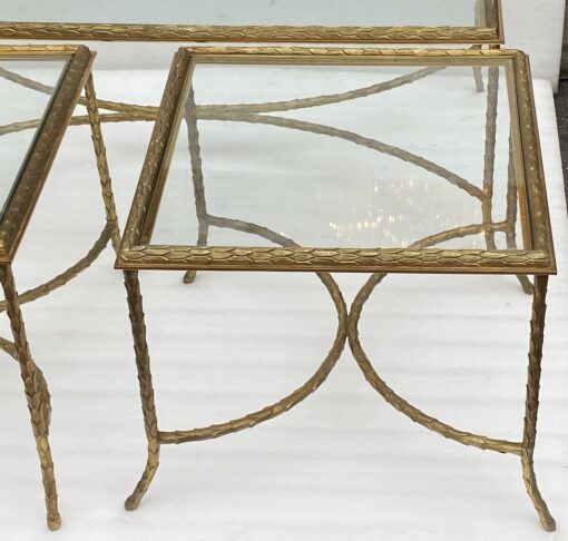 1970′ Coffee Table And Its 2 Bronze Sofa Ends Palm Tree Model, Maison Charles, Double Arc Spacer 105 x 55 x H 42 cm - Image 14