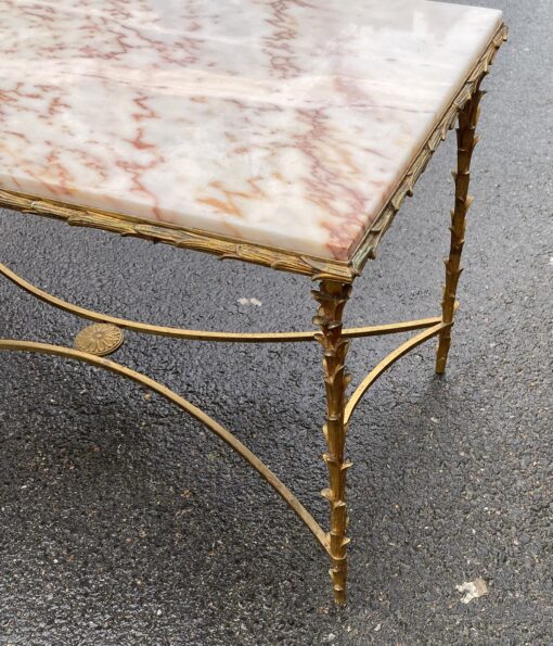 1950/70′ Gilt Bronze Coffee Table, Marble Or Onyx Top Maison Bagués Palm Tree Model 50 X 96 X H 51 cm - Image 15