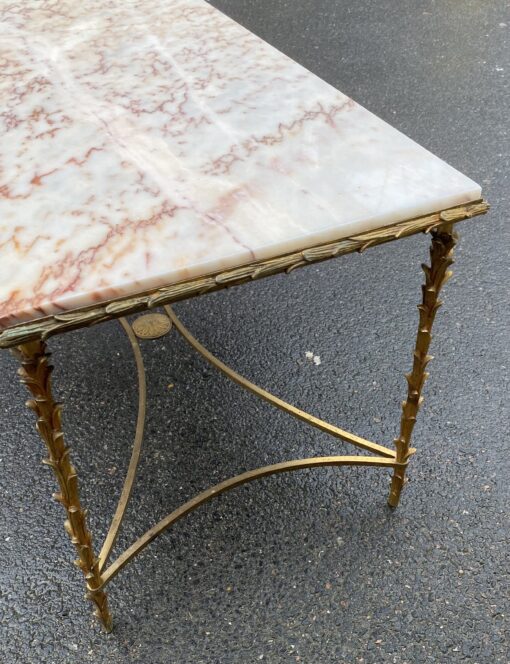 1950/70′ Gilt Bronze Coffee Table, Marble Or Onyx Top Maison Bagués Palm Tree Model 50 X 96 X H 51 cm - Image 14