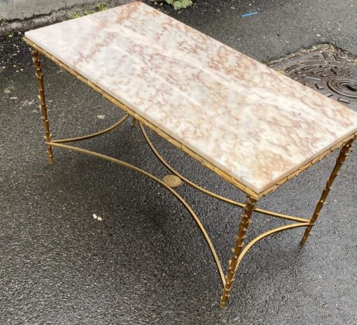 1950/70′ Table Basse Bronze Doré, Plateau Marbre Ou Onyx Maison Bagués Modéle Palmier 50 X 96 X H 51 cm – Image 11