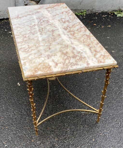 1950/70′ Table Basse Bronze Doré, Plateau Marbre Ou Onyx Maison Bagués Modéle Palmier 50 X 96 X H 51 cm – Image 10