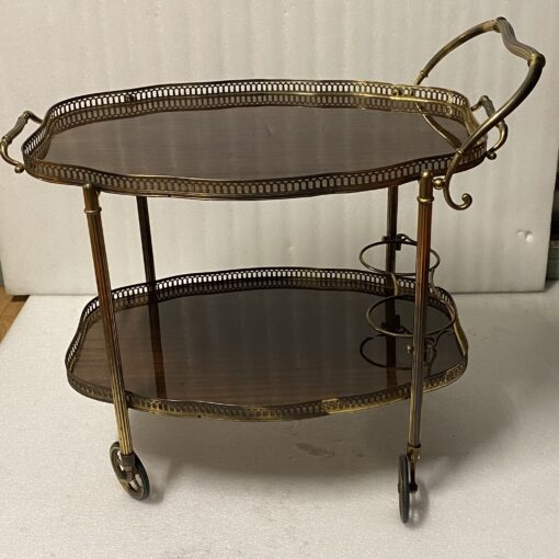 1950/70 Crossbow Shape Rolling Trolley Maison Jansen In Mahogany And Gilt Bronze - Image 2