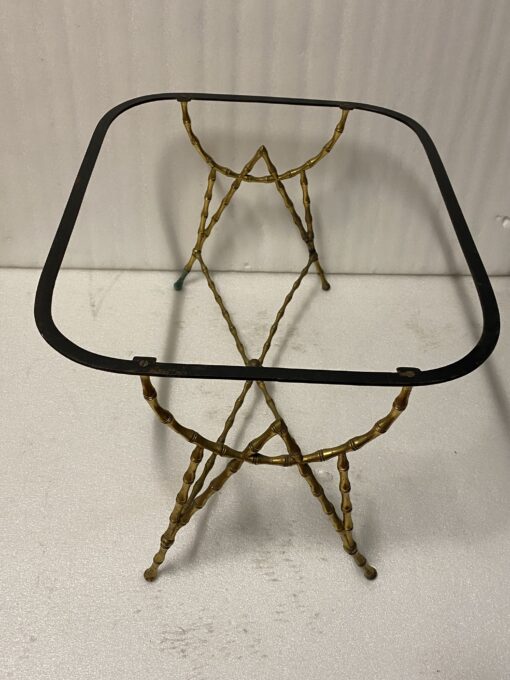 1950' Coffee Table Painted Iron Tray Maison Bagués in Bronze Bamboo Decor - Image 14