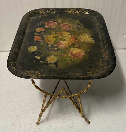 1950' Coffee Table Painted Iron Tray Maison Bagués in Bronze Bamboo Decor