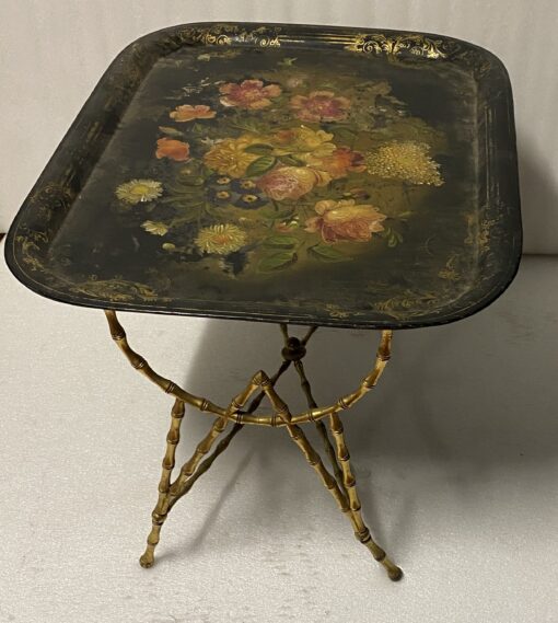 1950' Coffee Table Painted Iron Tray Maison Bagués in Bronze Bamboo Decor - Image 11