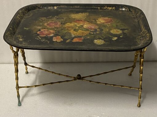 1950' Coffee Table Painted Iron Tray Maison Bagués in Bronze Bamboo Decor - Image 10