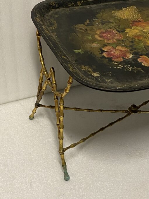 1950' Coffee Table Painted Iron Tray Maison Bagués in Bronze Bamboo Decor - Image 9