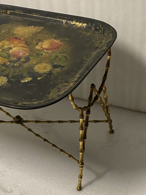 1950' Coffee Table Painted Iron Tray Maison Bagués in Bronze Bamboo Decor - Image 8