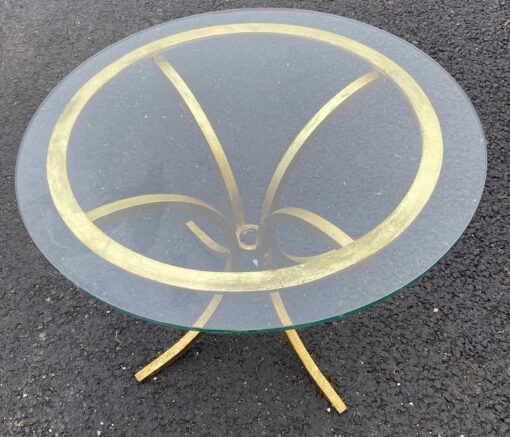 1960' Gold-Gilded Wrought Iron Coffee Table By Roger Thibier Ø 70 H 51 cm - Image 3