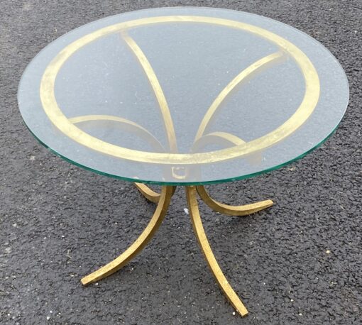 1960' Gold-Gilded Wrought Iron Coffee Table By Roger Thibier Ø 70 H 51 cm