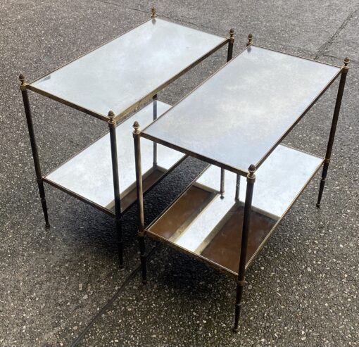 1970′ Pair of Square Side Tables Maison Baguès Mirror Trays Oxidized Aged Silver 34 X 64 X H 59 cm