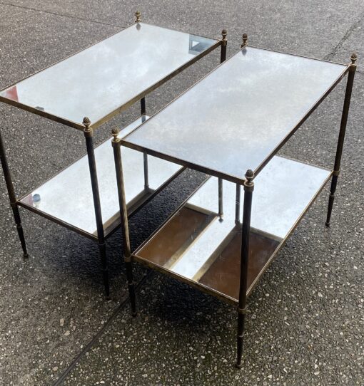 1970′ Pair of Square Side Tables Maison Baguès Mirror Trays Oxidized Aged Silver 34 X 64 X H 59 cm - Image 8