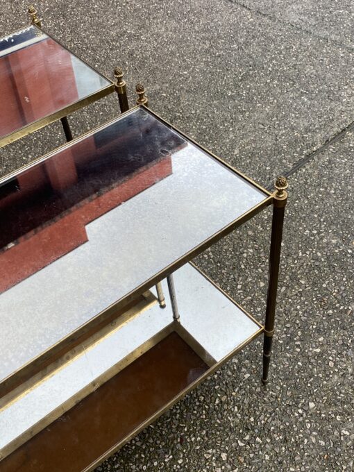 1970′ Pair of Square Side Tables Maison Baguès Mirror Trays Oxidized Aged Silver 34 X 64 X H 59 cm - Image 3