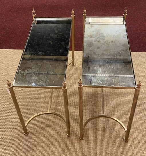 1970′ Paire de Bouts de Canapés Bronze , Plateaux Miroirs Oxydés Vieillis Maison Jansen 65 X 28 cm
