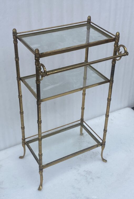 1970′ Étagère En Bronze à 3 Niveaux Maison Baguès Avec Porte Serviettes Plateaux Verre 45 X 34 H 85 cm